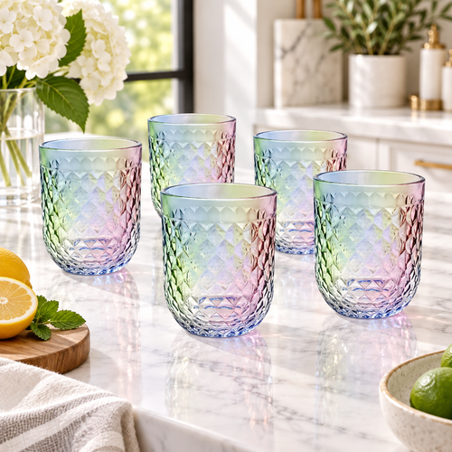 Elegant Prism Diamond Cut Glasses Set 6 Piece (250 ML)