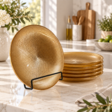 Elegant Amber Gold Sunburst Glass Plate Set 6 Piece