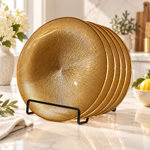 Warm Amber Gold Radial Glass Plate 6 Piece