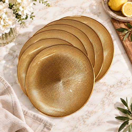 Warm Amber Gold Radial Glass Plate 6 Piece