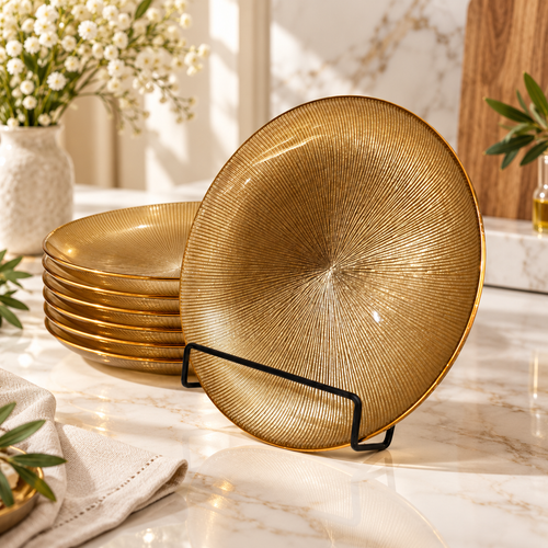 Warm Amber Gold Radial Glass Plate 6 Piece