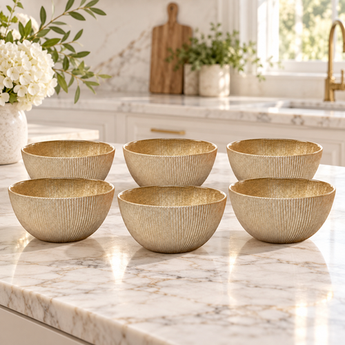 Modern Satin Gold Vertical Bowl Set 6 Piece