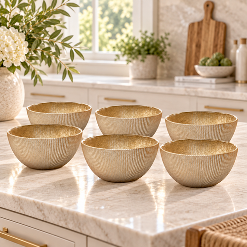 Modern Satin Gold Vertical Bowl Set 6 Piece
