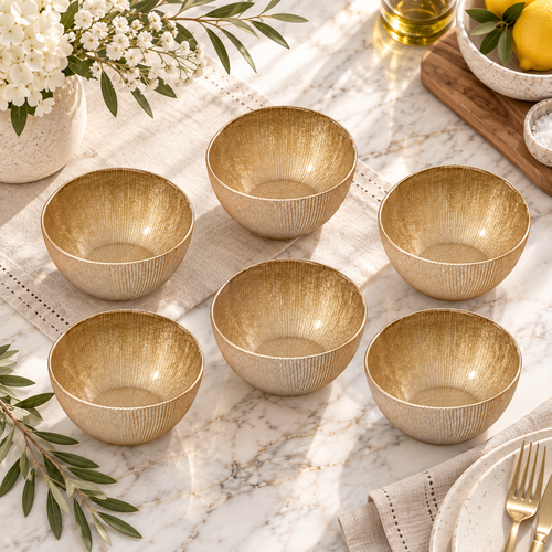 Modern Satin Gold Vertical Bowl Set 6 Piece