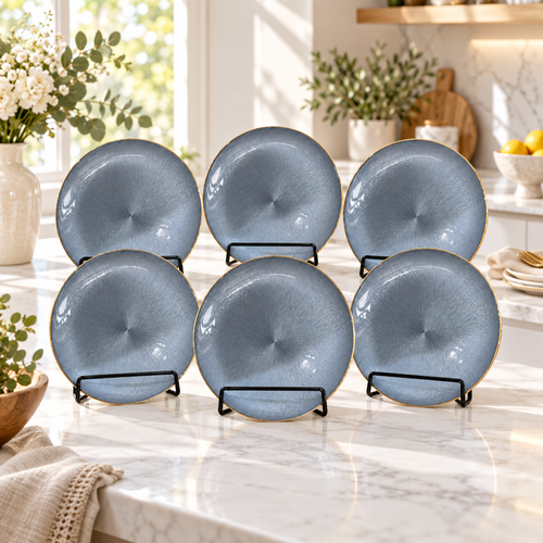 Modernist Gold Rimmed Radial Glass Plate Set 6 Piece