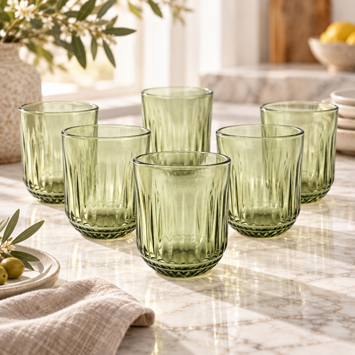 Mint Sage Vertical Textured Glass Set 6 Piece (250 ML)