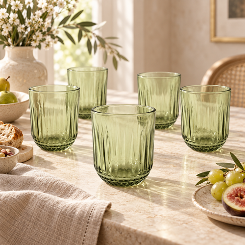 Mint Sage Vertical Textured Glass Set 6 Piece (250 ML)