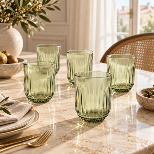 Mint Sage Vertical Textured Glass Set 6 Piece (250 ML)