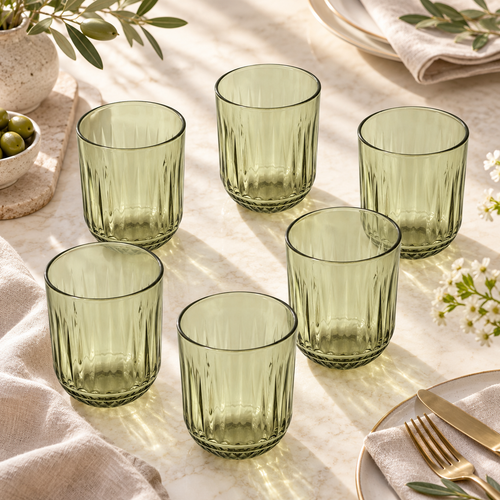 Mint Sage Vertical Textured Glass Set 6 Piece (250 ML)
