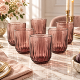 Smoky Rose Vertical Textured Glass Set 6 Piece (250 ML)