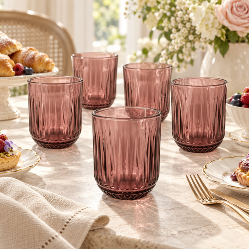 Smoky Rose Vertical Textured Glass Set 6 Piece (250 ML)