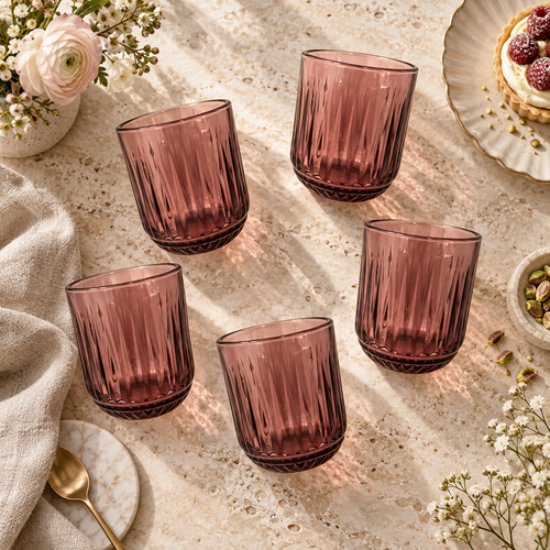 Smoky Rose Vertical Textured Glass Set 6 Piece (250 ML)
