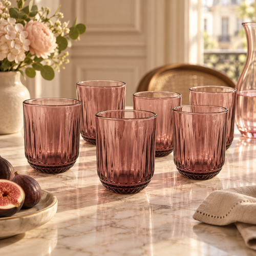 Smoky Rose Vertical Textured Glass Set 6 Piece (250 ML)