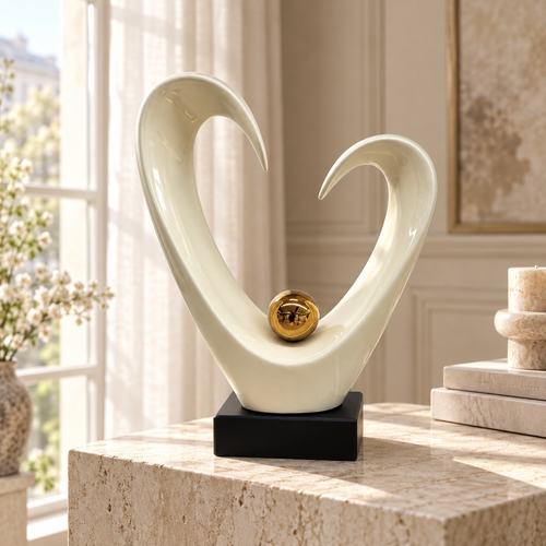 Abstract Pearl Ivory Heart Sculpture