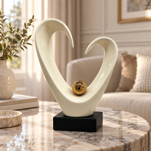Abstract Pearl Ivory Heart Sculpture