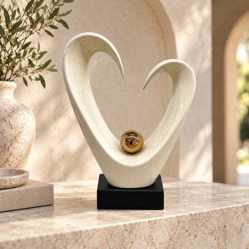 Abstract Pearl Ivory Heart Sculpture