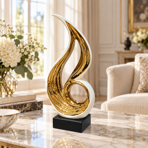 Abstract Flame Ivory & Gold Sculpture