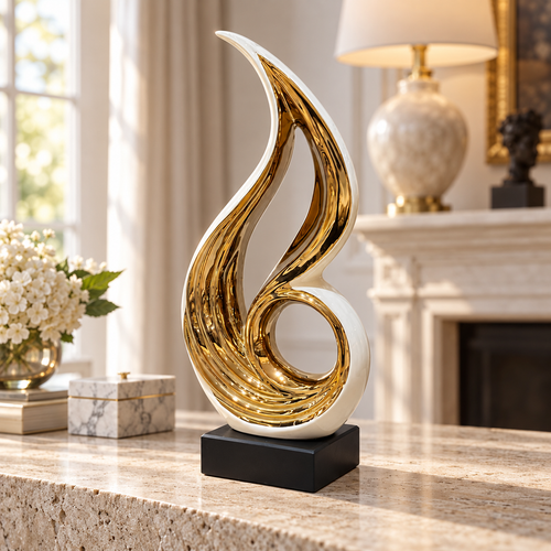 Abstract Flame Ivory & Gold Sculpture