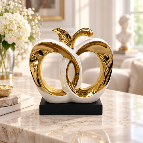 Abstract Dual Apple Ivory & Gold Sculpture