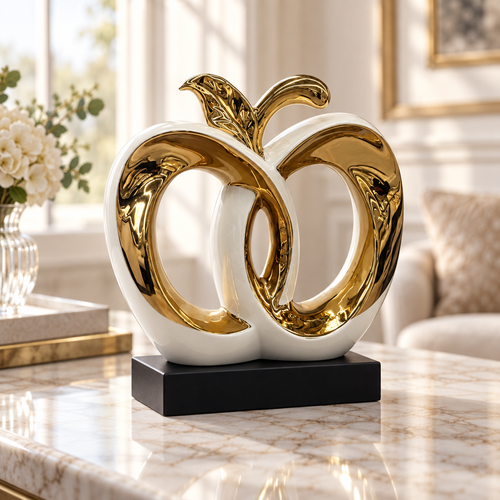 Abstract Dual Apple Ivory & Gold Sculpture