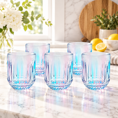 Elegant Iridescent Prism Colored Glass Set 6 Piece (250 ML)