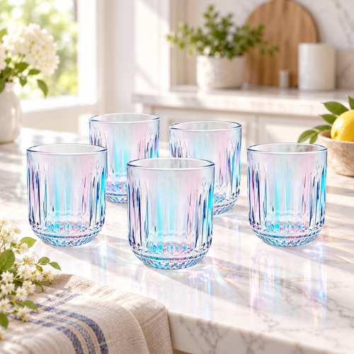 Elegant Iridescent Prism Colored Glass Set 6 Piece (250 ML)