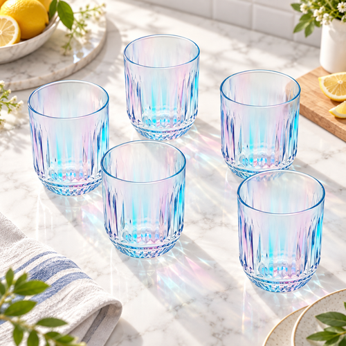 Elegant Iridescent Prism Colored Glass Set 6 Piece (250 ML)