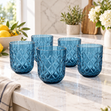 Ocean Blue Diamond Cut Glass Set 6 Piece (350 ML)