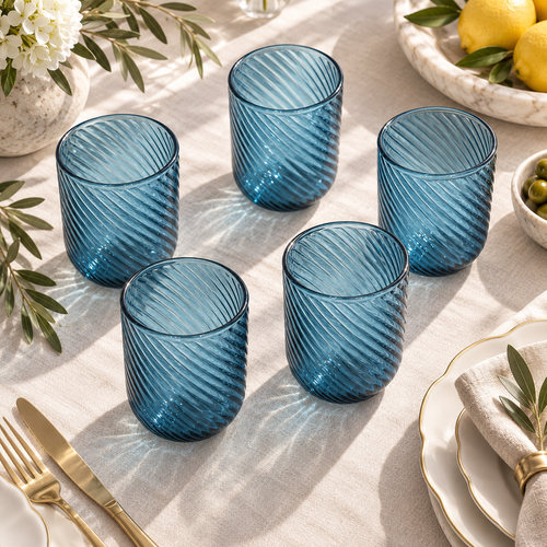 Elegant Ocean Blue Spiral Swirl Glass Set 6 Piece (250 ML)