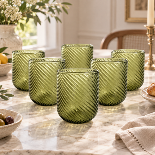 Mint Sage Spiral Swirl Glass Set 6 Piece (250 ML)
