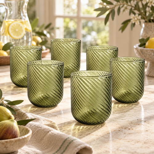 Mint Sage Spiral Swirl Glass Set 6 Piece (250 ML)