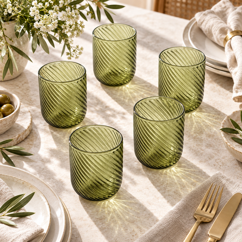 Mint Sage Spiral Swirl Glass Set 6 Piece (250 ML)