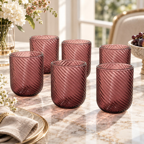 Smoky Rose Spiral Swirl Glass Set 6 Piece (250 ML)