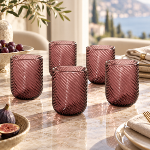 Smoky Rose Spiral Swirl Glass Set 6 Piece (250 ML)