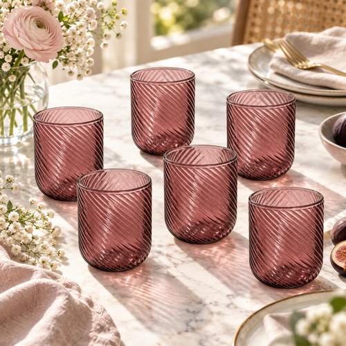 Smoky Rose Spiral Swirl Glass Set 6 Piece (250 ML)