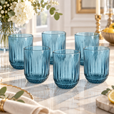 Ocean Blue Vertical Textured Glass Set 6 Piece (250 ML)