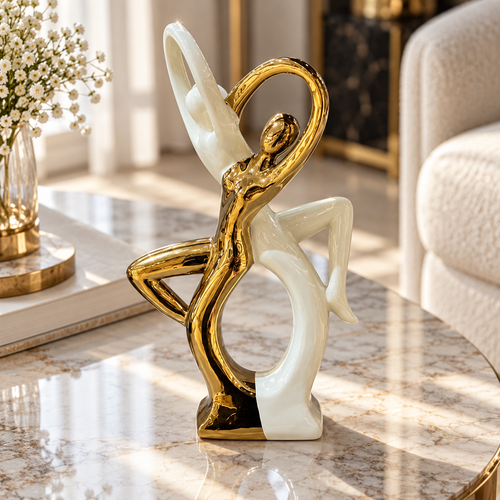 Dynamic Dancing Duo Sculpture in Ivory & Gold