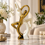 Dynamic Dancing Duo Sculpture in Ivory & Gold