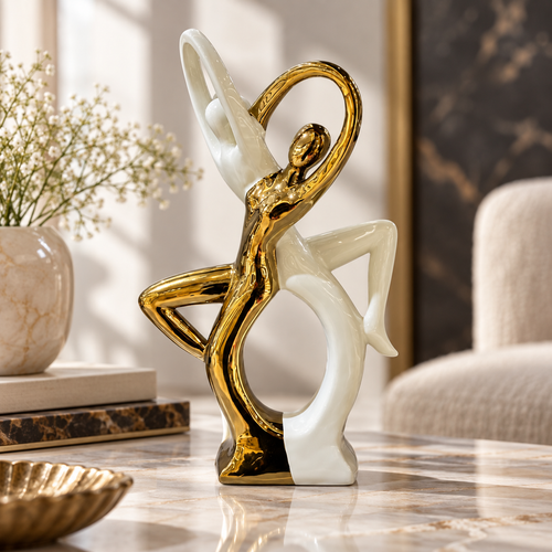 Dynamic Dancing Duo Sculpture in Ivory & Gold