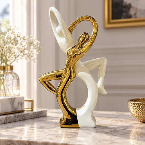 Dynamic Dancing Duo Sculpture in Ivory & Gold