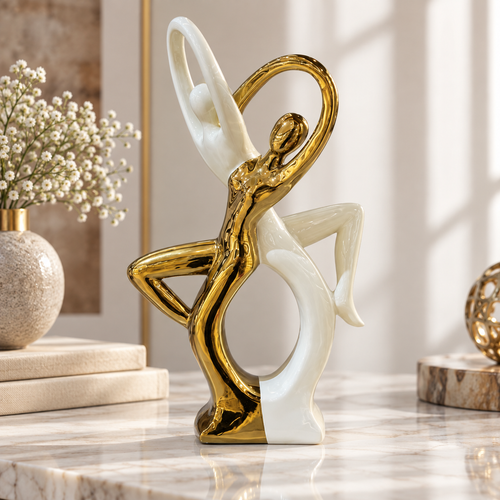 Dynamic Dancing Duo Sculpture in Ivory & Gold