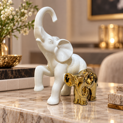 Elegant Mother & Baby Elephant Duo Statue