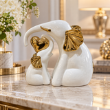 Elegant Gold Heart Motif & White Elephant Pair