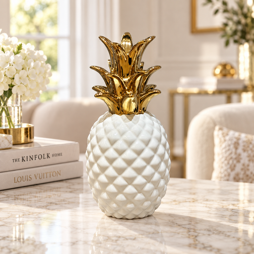Ivory & Gold Ceramic Pineapple Sculpture
