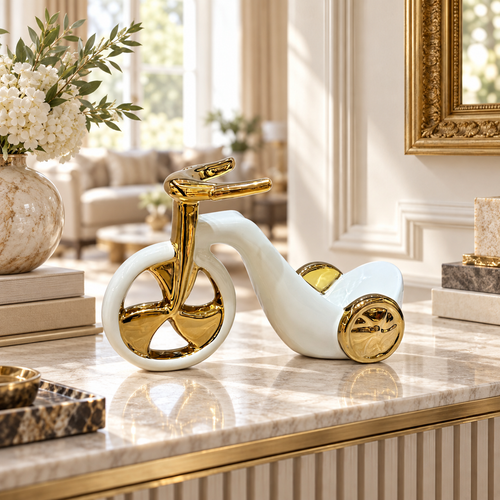 Elegant Tricycle Sculpture in Ivory & Gold