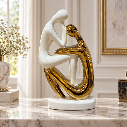 Contemplative Couple Sculpture in Ivory & Gold