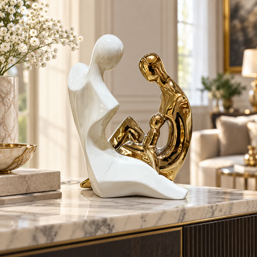 Embracing Couple Sculpture in Ivory & Gold