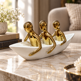 Rowing Trio Sculpture in Ivory & Gold