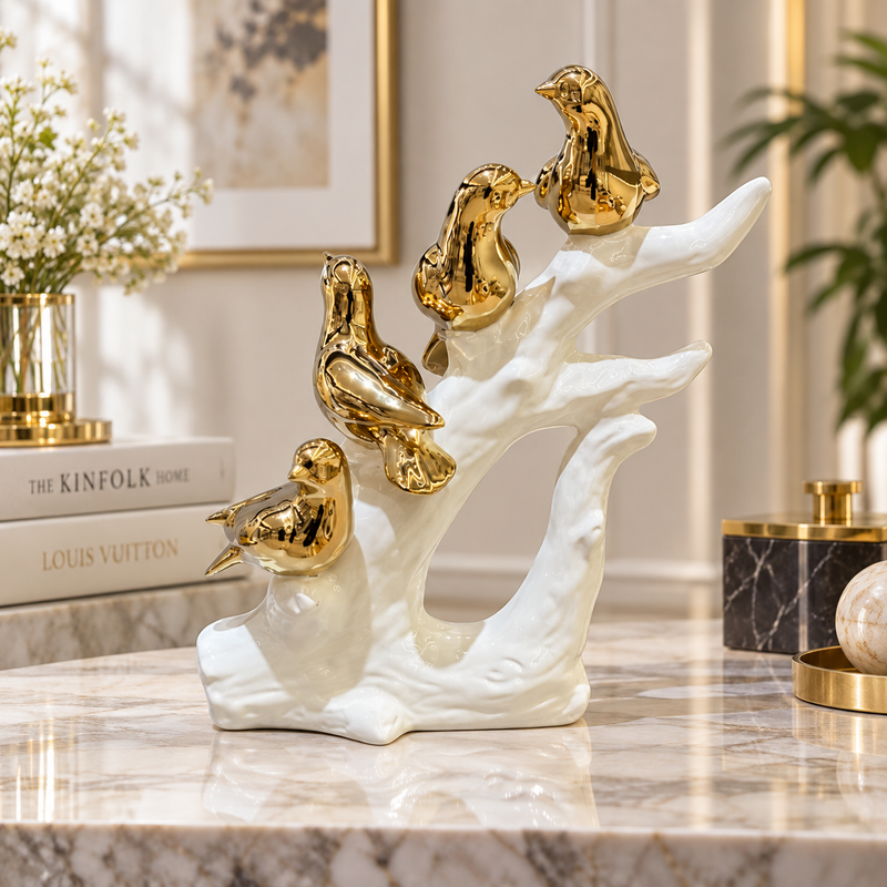 Ascending Golden Songbirds Sculpture