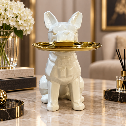 Cool Frenchie Gold Tray Ceramic Figurine